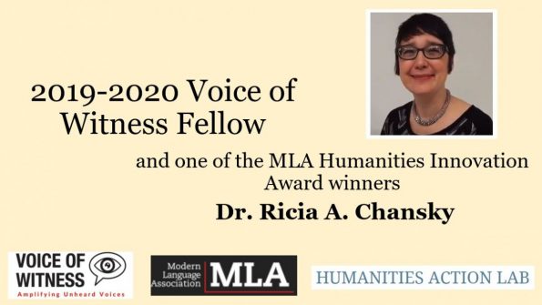 Dr. Ricia Chansky- winner of an MLA Award and Voice of Witness Fellow -  English Department - UPRM