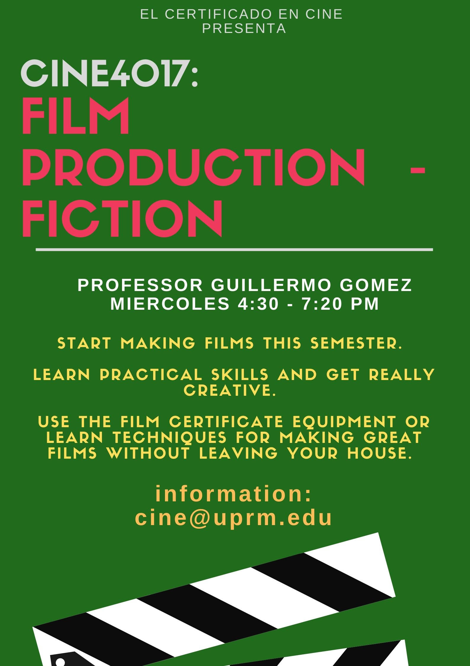 Film Certificate Course Offering for Fall 2020 - English Department - UPRM