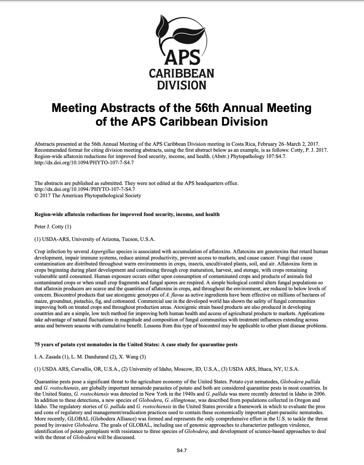 Meeting Abstracts of the 56th Annual Meeting of the APS Caribbean