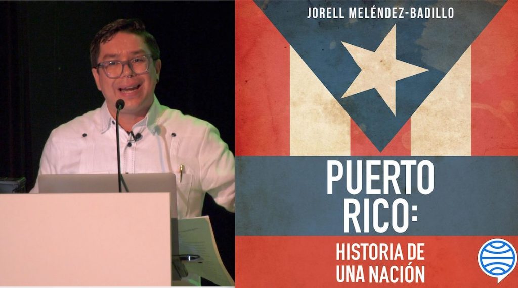 Foto del doctor Jorell Meléndez Badillo y la portada de su libro Puerto Rico: Historia de una nación.