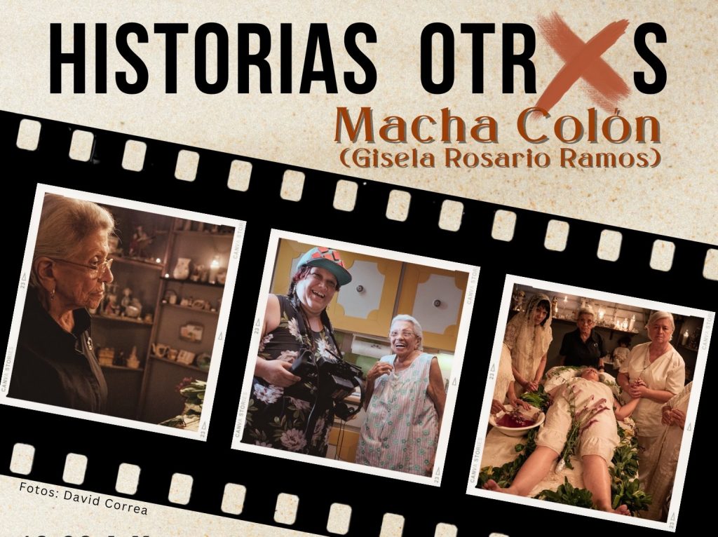 Promoción donde aparece la cineasta Macha Colón y fotos de la película.